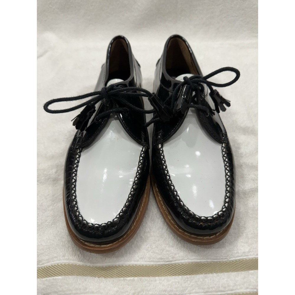 G.H. Bass Weejuns 89 Larson 2-Tone Black & White Patent Leather Oxford Shoes 8.5